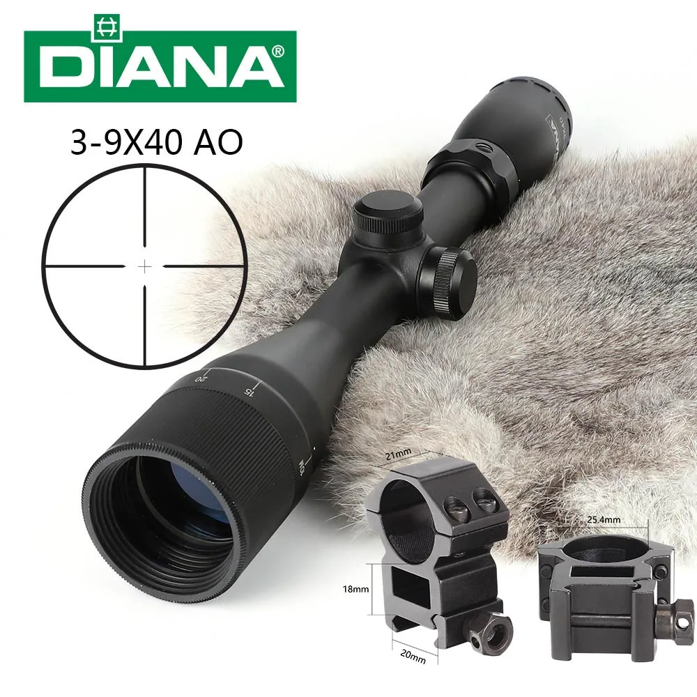 DIANA 3-9X40 AO тактические оптические прицелы 25,4 мм одна трубка Mil точка сетка оптический прицел охотничий прицел - Цвет: High Picatinny Rings