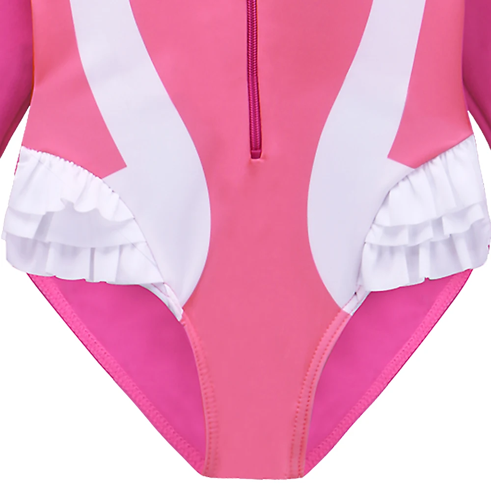 

BAOHULU Round Collar Swimsuit Hotpink Swan Cartoon Kids Swimwear Girls Bikini Children Beach One Piece Long Sleeves Swim Wear