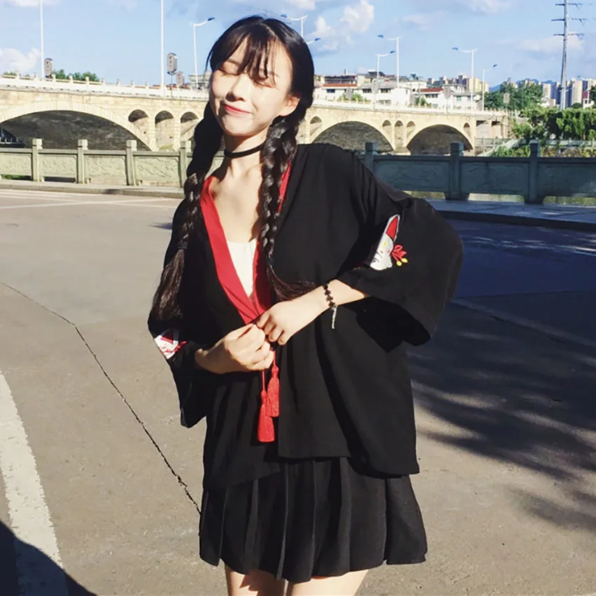 Японский стиль куртка кимоно юката хаори узор кошка Ретро фестиваль сакуры Harajuku одежда год свободный женский кардиган