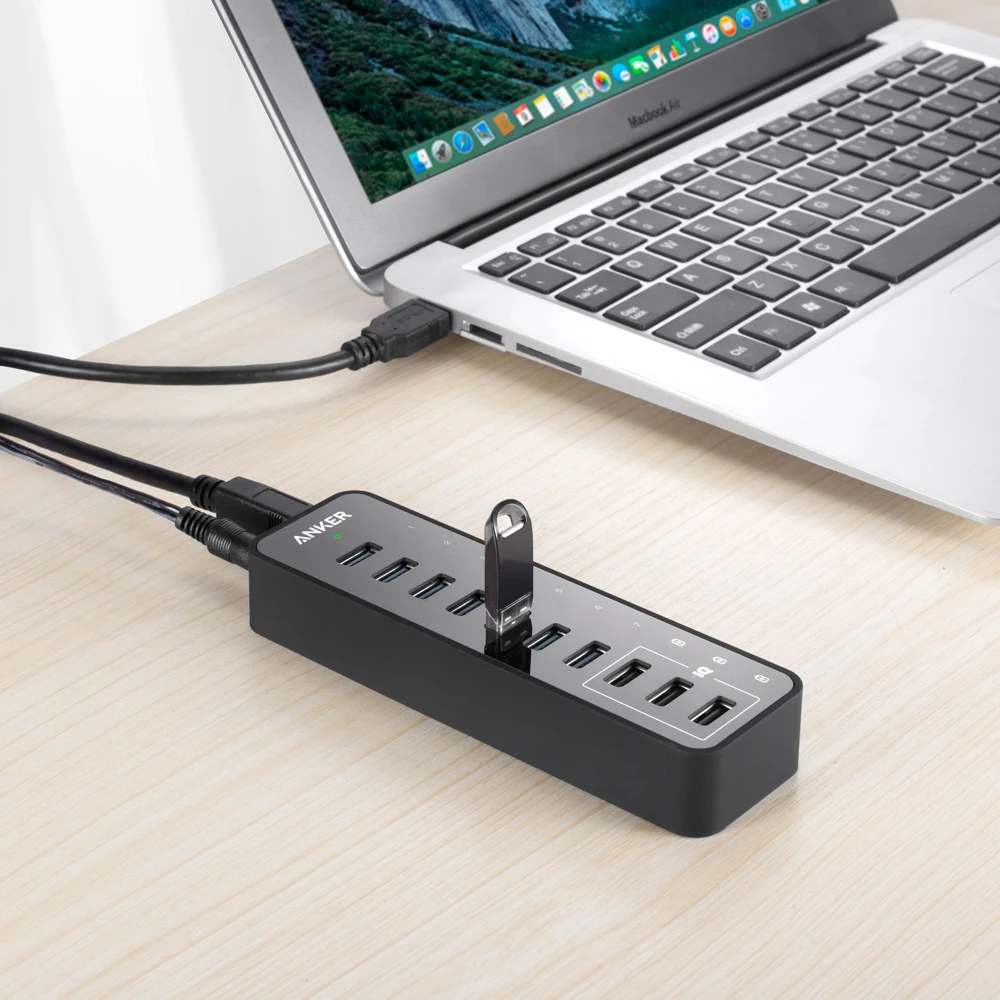 Anker 10-портовый 60 Вт концентратор данных с 7 портами USB 3 0 и зарядными PowerIQ для iPhone iPad