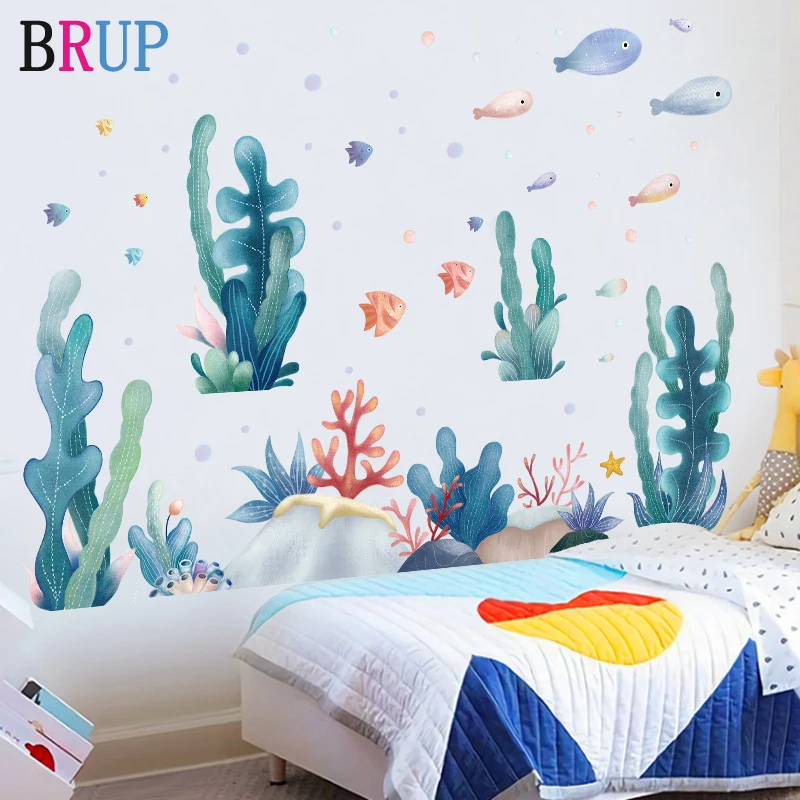 Настенные стикеры в виде кораллов и водных цветов для гостиной детской комнаты