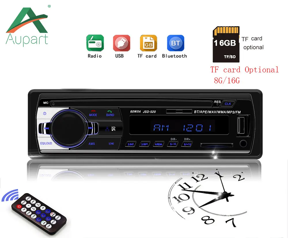 Автомобильное радио JSD520 12V Bluetooth стерео в тире Автомагнитола 1 Din FM Aux Вход Mp3/MP4 USB MMC