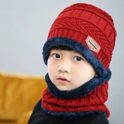 MAERSHEI зимние шапки Skullies Beanies, зимние шапки бини для мужчин и женщин, шерстяной шарф, шапки, Балаклава, маска, шапка, вязаная шапка - Color: Child Wine red
