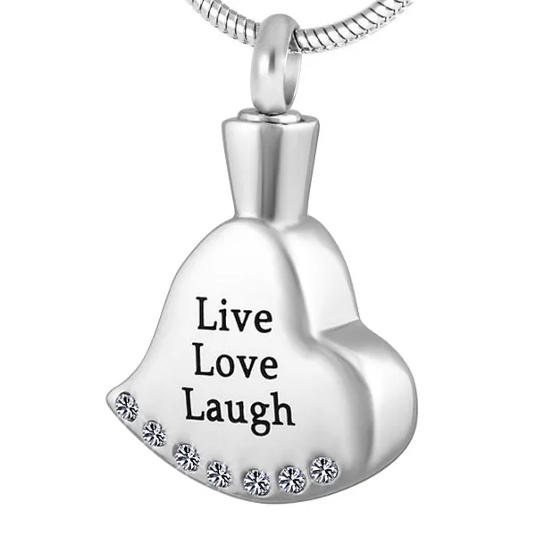 

IJD8597 Free Engraved Live Love Laugh,Stainless Steel Crystal Heart Keepsake Memorial Urn Pendant Cremation Jewelry Necklace