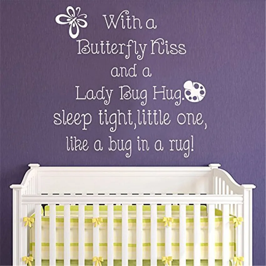 

2018 Wall Stickers For Kids Rooms Wall Decor Nursery Decal - With A Butterfly Kiss And Ladybug Hug Art Sticker Kids Room # M259