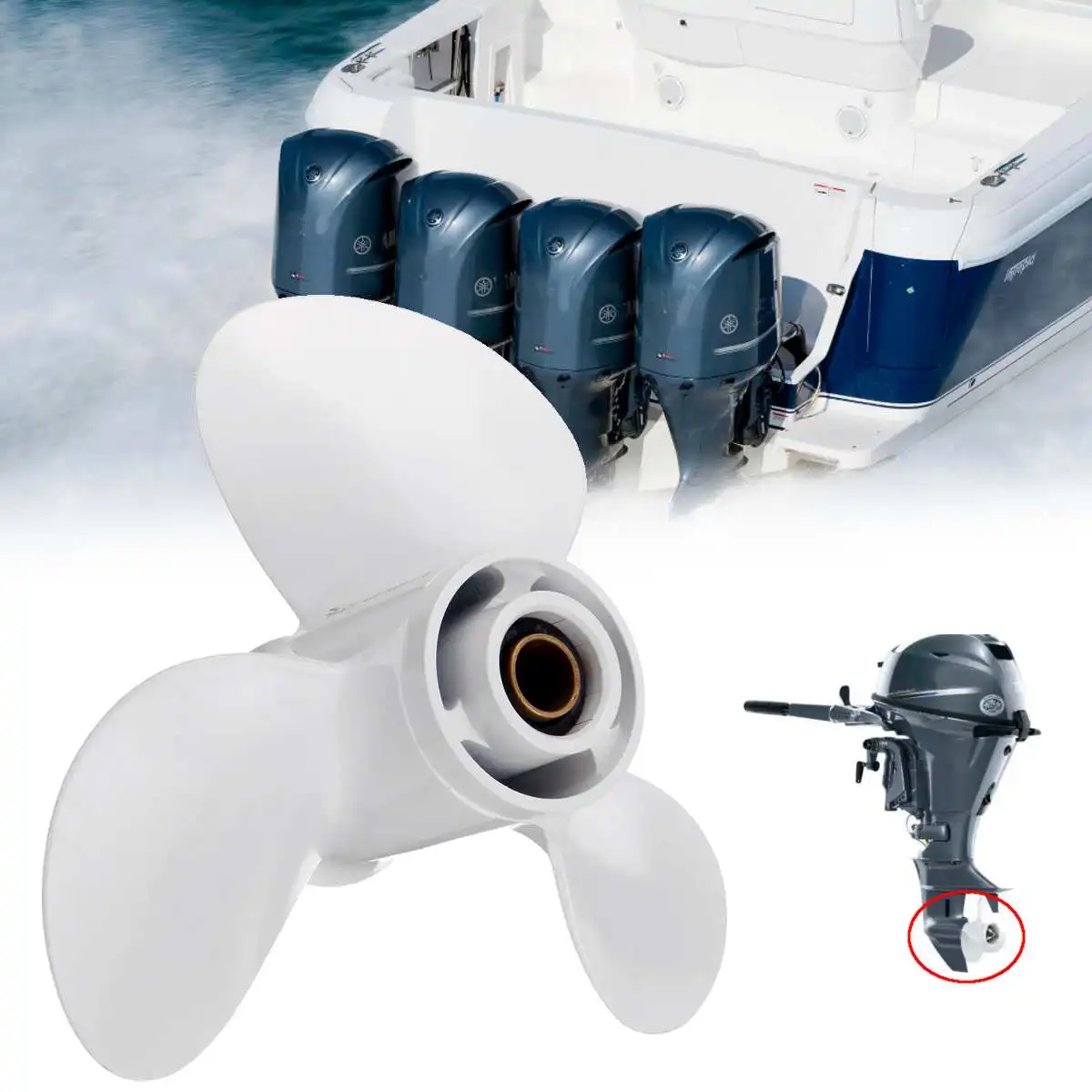 664-45945-00-EL Алюминиевый сплав 9 7/8x10 1/2 подвесной Пропеллер для Yamaha 20-30HP Белый 3 лезвия 10 сплайн зуб R вращение