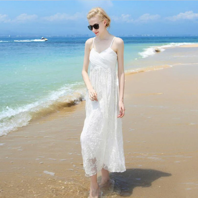 Женское шелковое платье Пляжное Платье из 100% натурального шелка элегантное