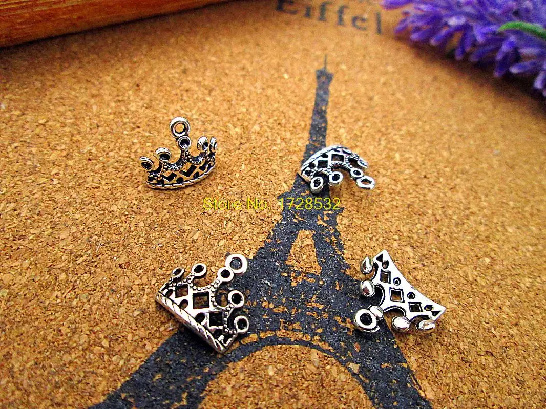 

60 Small Tiara Beauty Queen Princess Royal Charms Dark Silver Tone Little Crown Charm Jewelry 12x12 mm