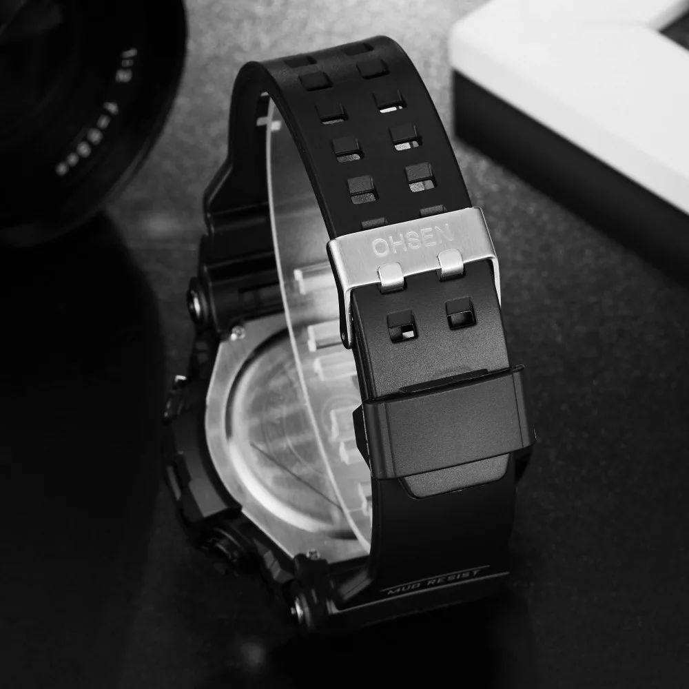 Top OHSEN Digital Quartz Sport Men Wristwatch 50M Waterproof Led Diving Rose Gold Army Military Silicone Watch relogio masculino | Наручные