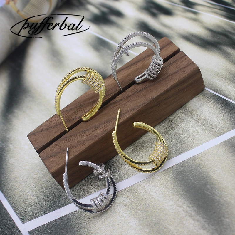 Double-Line Multi-Circle Smart Earrings Sparkling Micro-Inlaid Zircon Fashion Gold Color And Silver Jewelry ZK40 | Украшения и