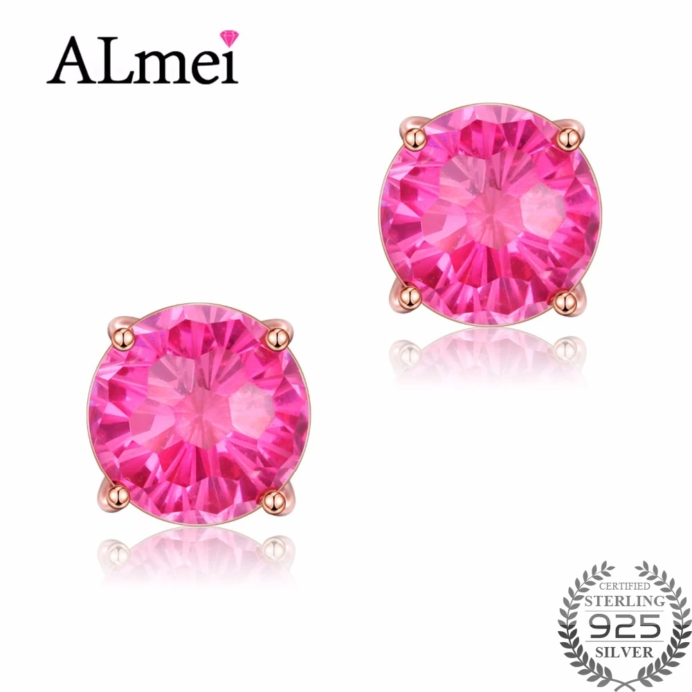 Almei серебро 925 пробы 6ct серьги гвоздики с красным топазом натуральный циркон