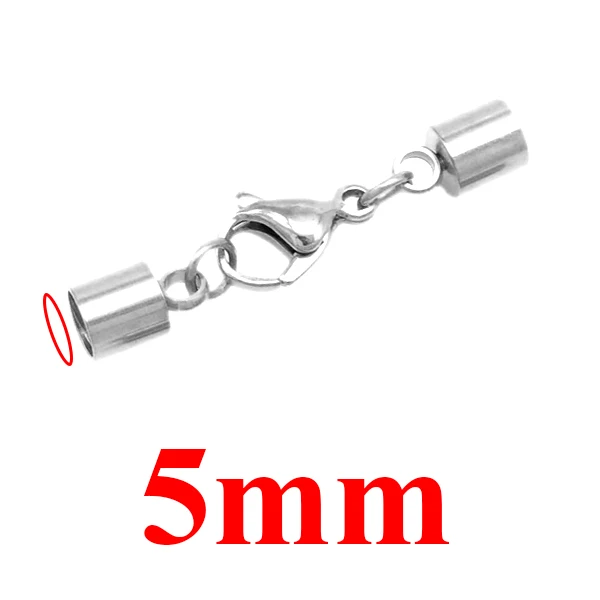 silver 5mm 5 шт./лот застежка-карабин из нержавеющей стали застежка-карабин Золотой/Серебряный тон пряжка кожаный шнур замок для DIY кожаный браслет Изготовление ювелирных изделий - Цвет: silver 5mm