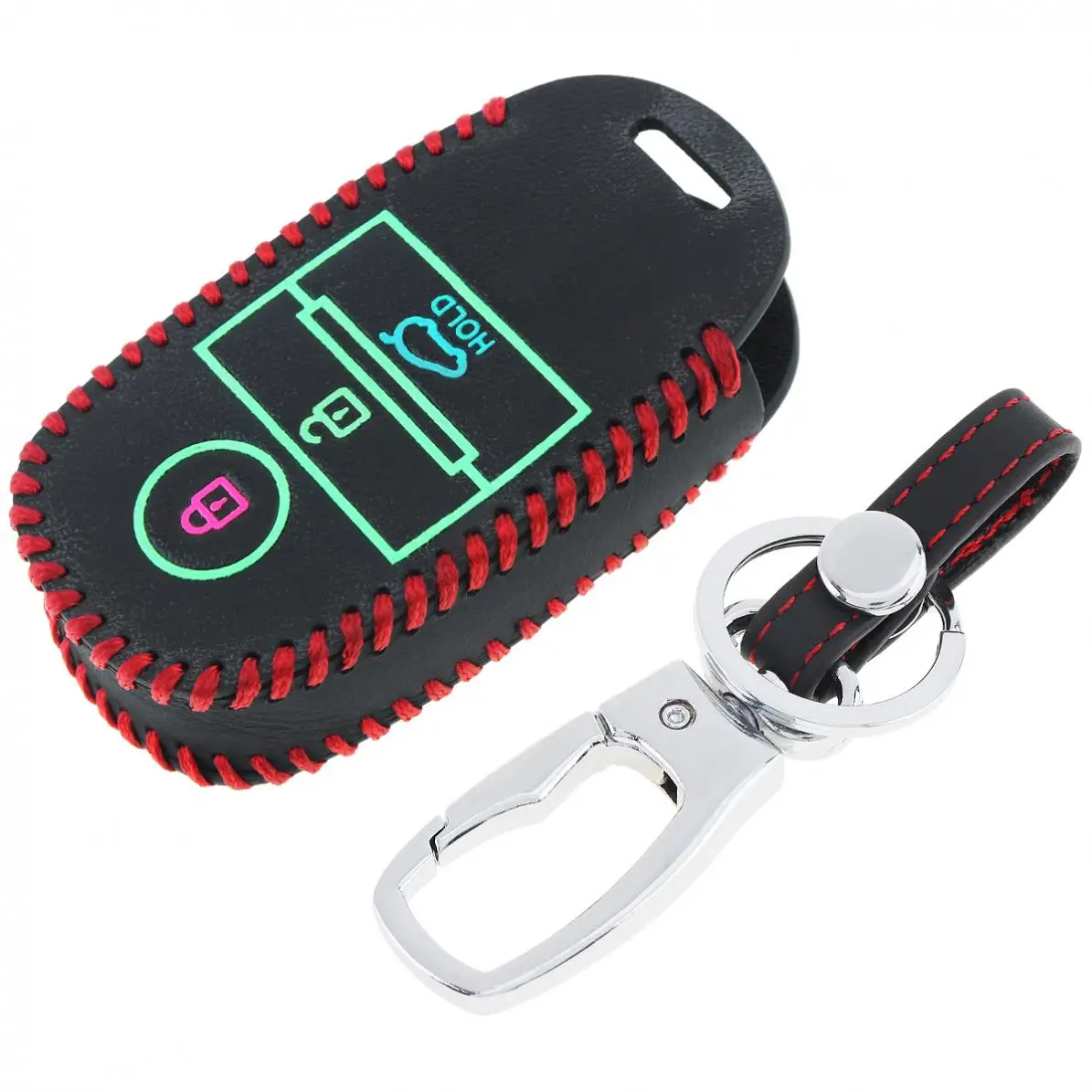 3 Colors Buttons Hand Sewed Leather Noctilucent Car Key Cover Protector Holder with Hang Buckle for KIA RIO Sportage 2016 Ceed | Автомобили