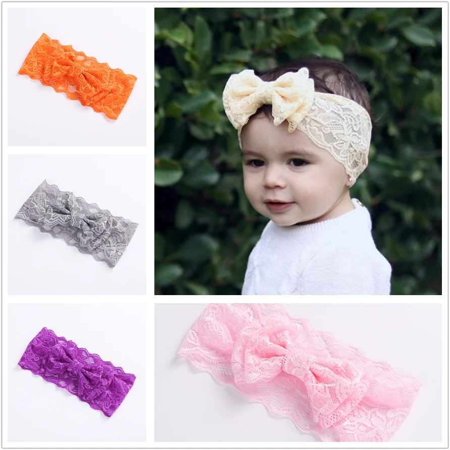 Baby Bowknot Headband Knitted Lace Children Girls elastic hair bands Turban for girl Headbands Summer bandeau bebe | Мать и ребенок