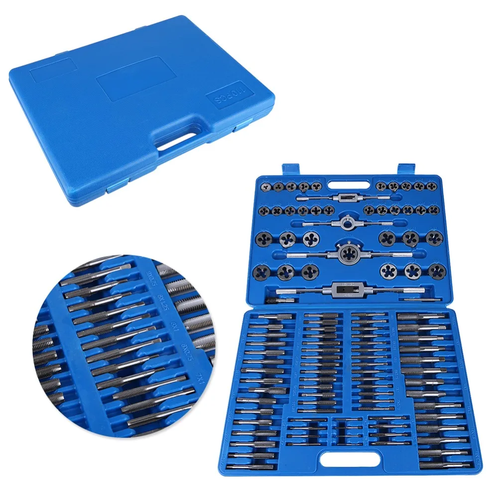 

110Pcs Tap Die Set M2-M18 Taps And Dies Metric Screw Thread Taps Wrench Dies Hand Threading Tools DIY Kit With Case
