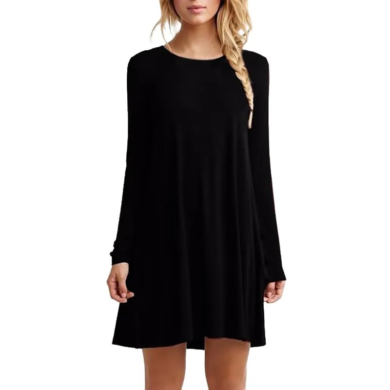 Женское платье с длинным рукавом однотонное большого размера 2019|vestido feminina|sleeve