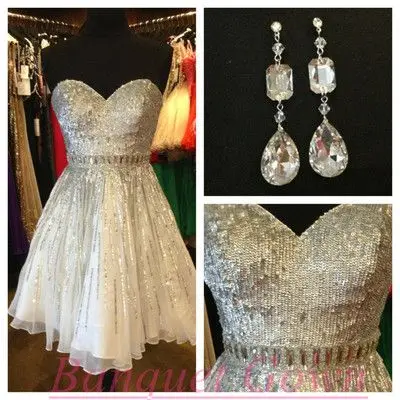 Белые серебристые шифоновые платья для Бала выпускника милые короткие