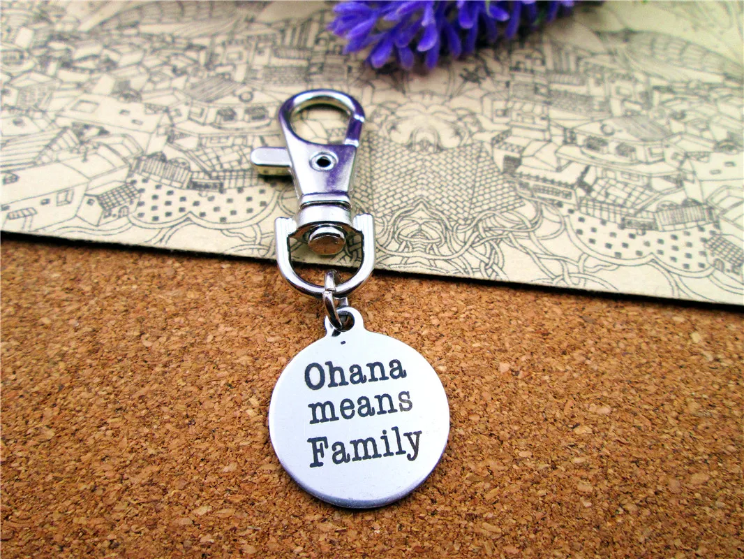 

3 шт./лот, высококачественный брелок с 20 мм кольцом из нержавеющей стали, Круглый "OHANA means family", очаровательный брелок