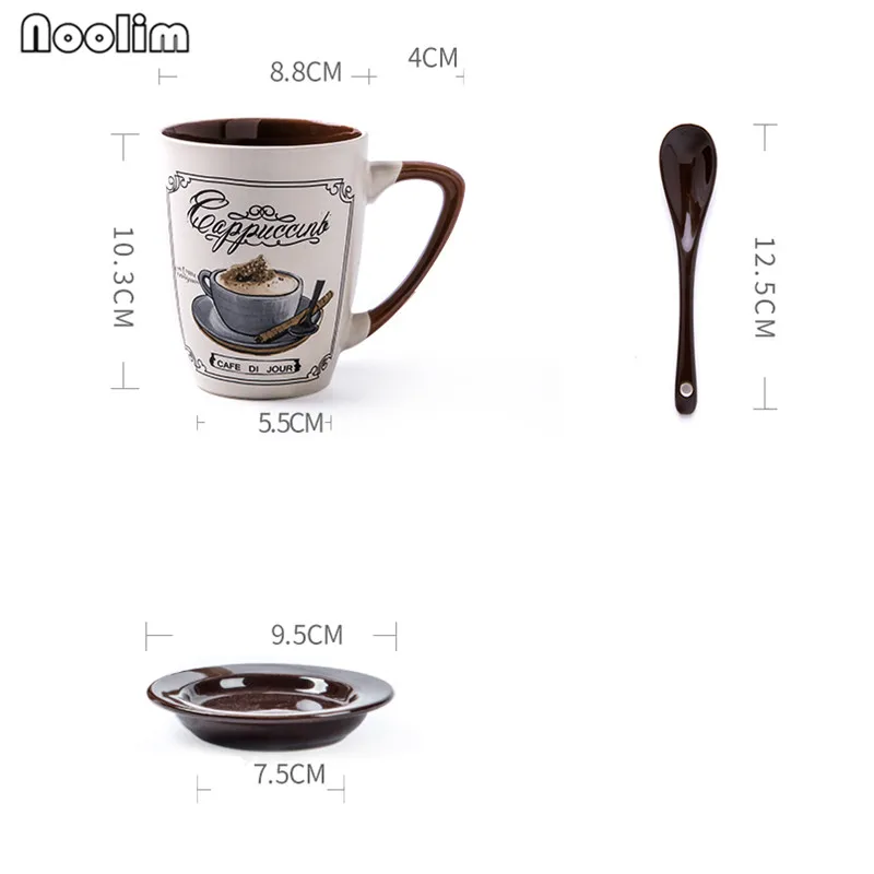 European Creative Hand-painted Ceramic Coffee Mug With Spoon and Lid Simple Office Tea Water Milk Cup Gifts Drinkware | Дом и сад