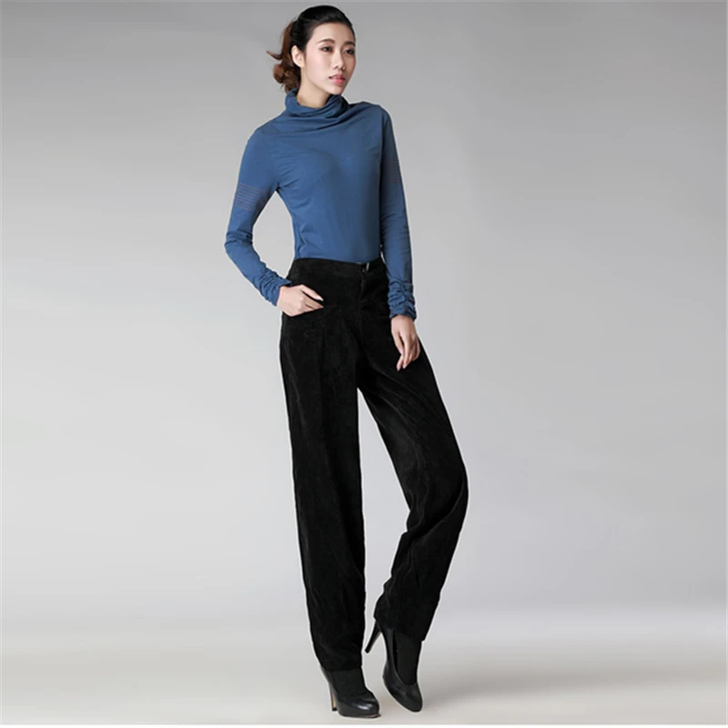 Новый 2019 зима осень Высокая Талия толще Для женщин ног Эластичный рубчик брюки из