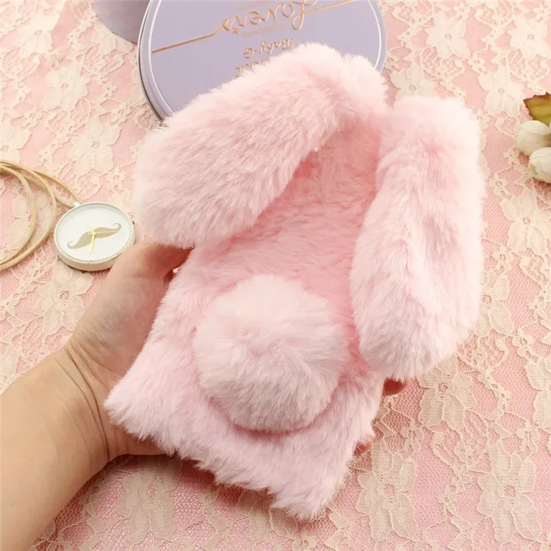 Чехол из ТПУ с пушистым мехом в форме кролика Bosilang украшенный стразами хороший