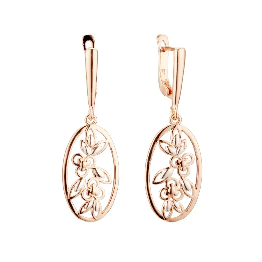 Новинка женские серьги-подвески в форме листьев цвет золото и серебро 585 пробы