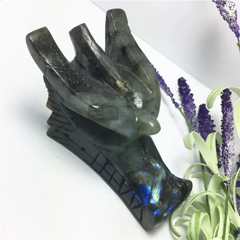 

Large Natural Labradorite Crystal Dragon Head Skull Hand Carved And Polished Rare Gemstone Home Decoration