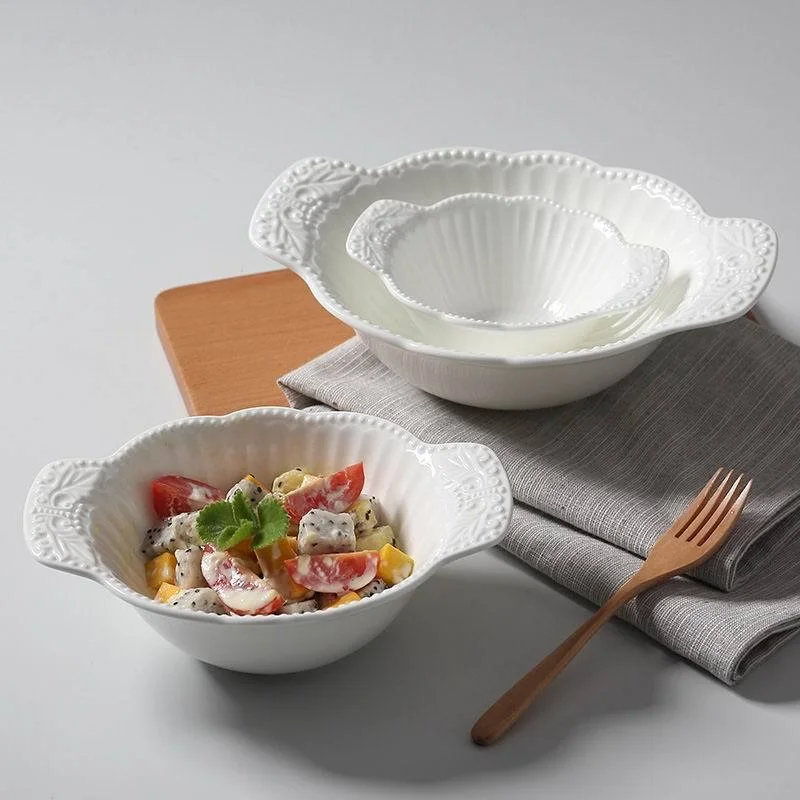 

Creative relief ceramic salad bowl Japanese and Korean fruit bowl snack salad bowl pure white bone porcelain bowl