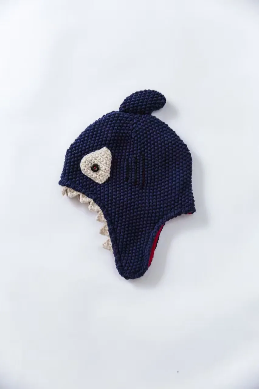 Cute Shark Shape Toddler Hat Cotton Baby +Gloves Set Crochet Beanies Kid Fall Winter Cap Handmade Windproof Earmuff | Аксессуары для