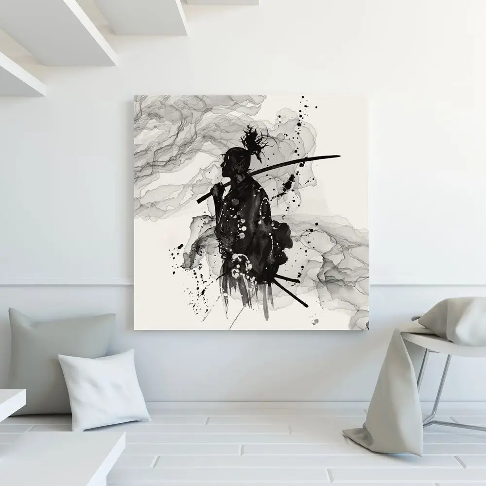 Черно белая портретная японская настенная Картина на холсте для офисной Комнаты