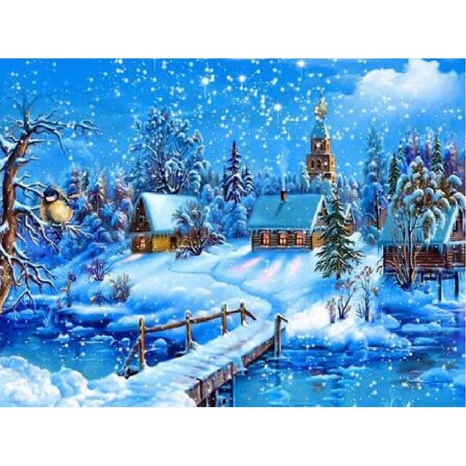 

Old Street Home snow vallige scenery Canvas Support Base and diamond painting with three kind diamonds