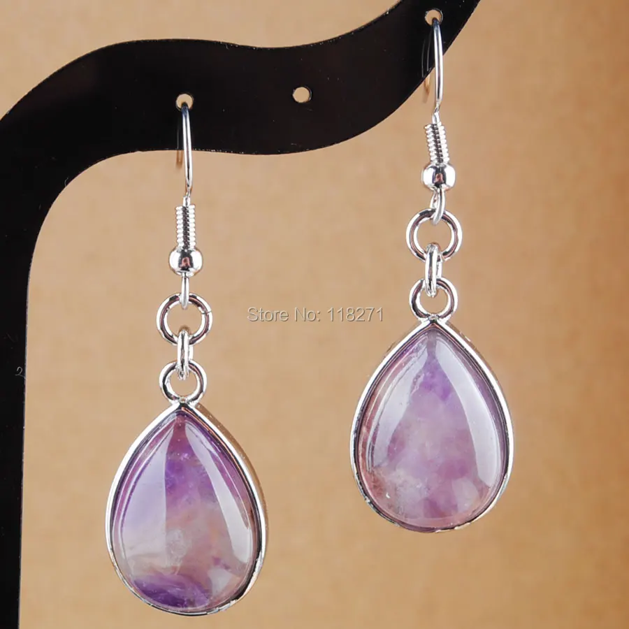 Женские серьги подвески WOJIAER из натурального камня аметиста в форме капли воды