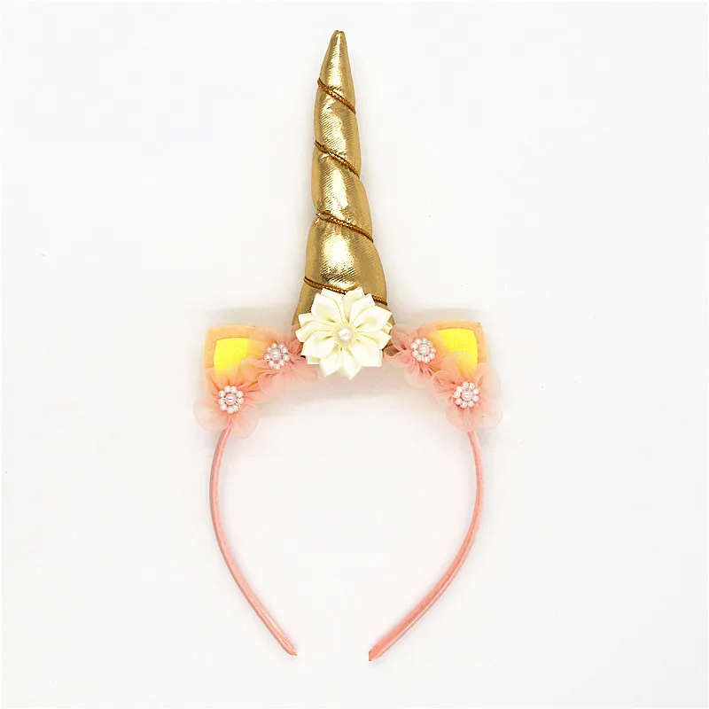 Детская повязка на голову сделай сам с единорогом блестящая жемчугом цветком