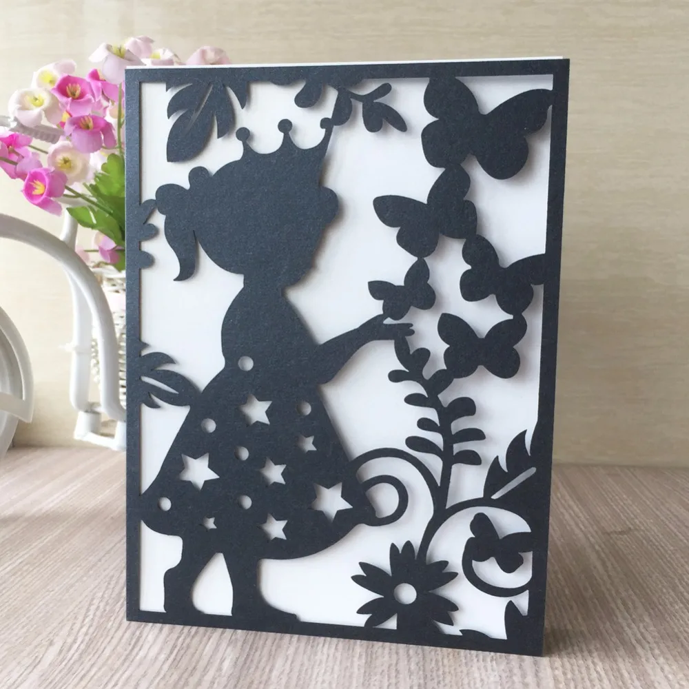 30Pcs/Lot Little Girl And Butterfly Pattern Birthday Party invitation Souvenirs Greeting Blessing Card | Дом и сад