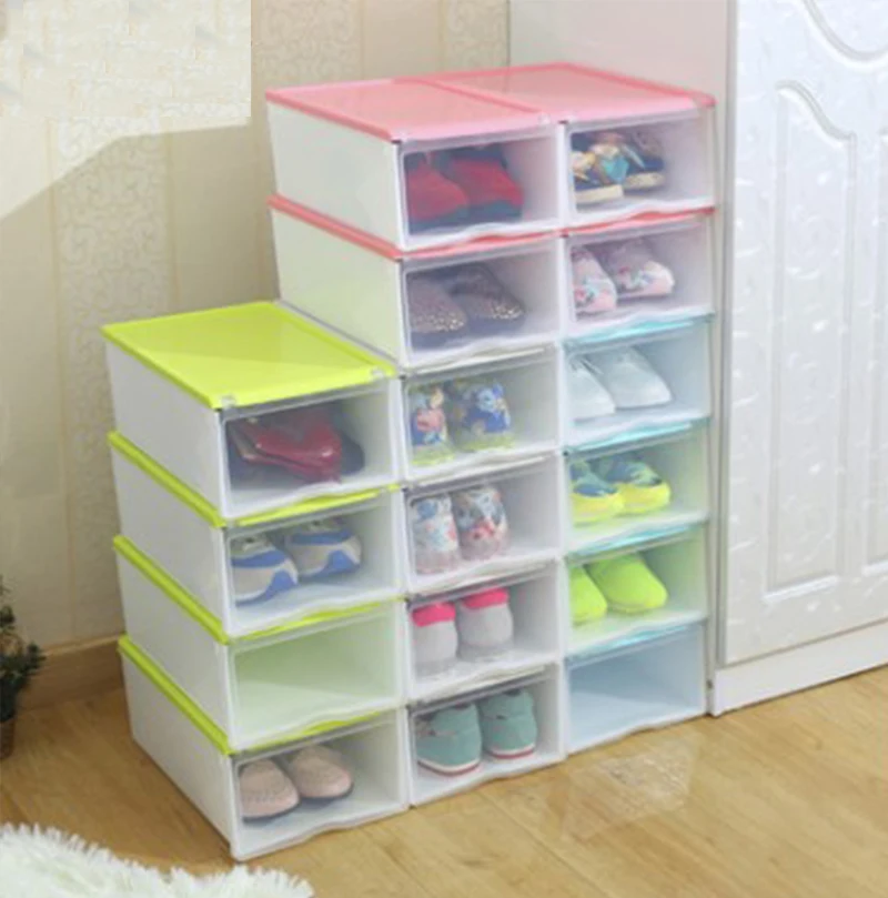 Толстая цветная прозрачная пластиковая раскладушка для обуви ящик хранения