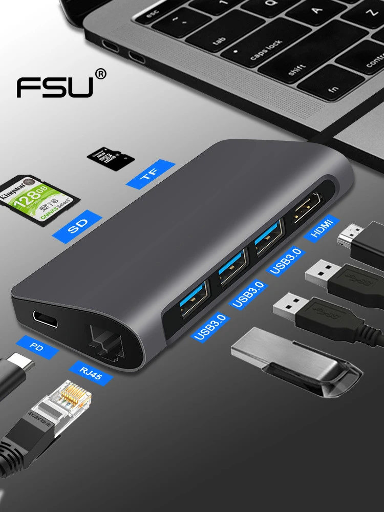 Концентратор типа C Thunderbolt 3 USB к HDMI 4K 30Hz RJ45 порта 0 VGA адаптер конвертер для MacBook Pro