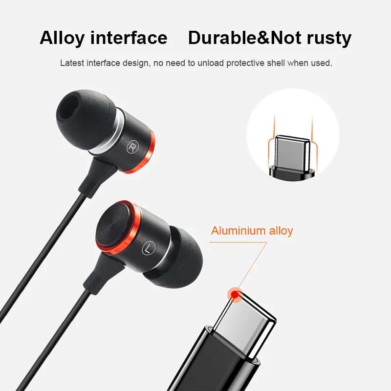 Стерео наушники вкладыши для Usb Type C гарнитура с микрофоном металлические