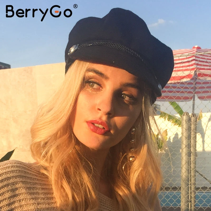 BerryGo, модная черная шапка, Женская Повседневная Уличная уличная Кепка, сплошной канат, плоская кепка, элегантная, осенняя, зимняя, теплая, берет, шапка для женщин