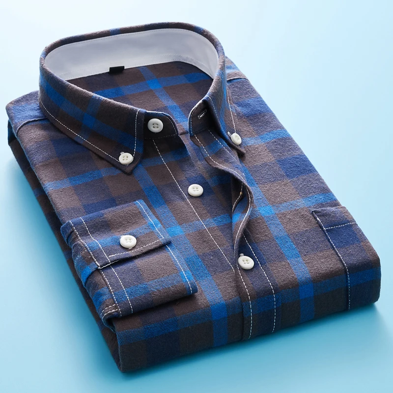 New Fashion Plaid Shirts Men Checkered Shirt Brand Button Down Long Sleeve Casual Shirts Plus Size M-5XL