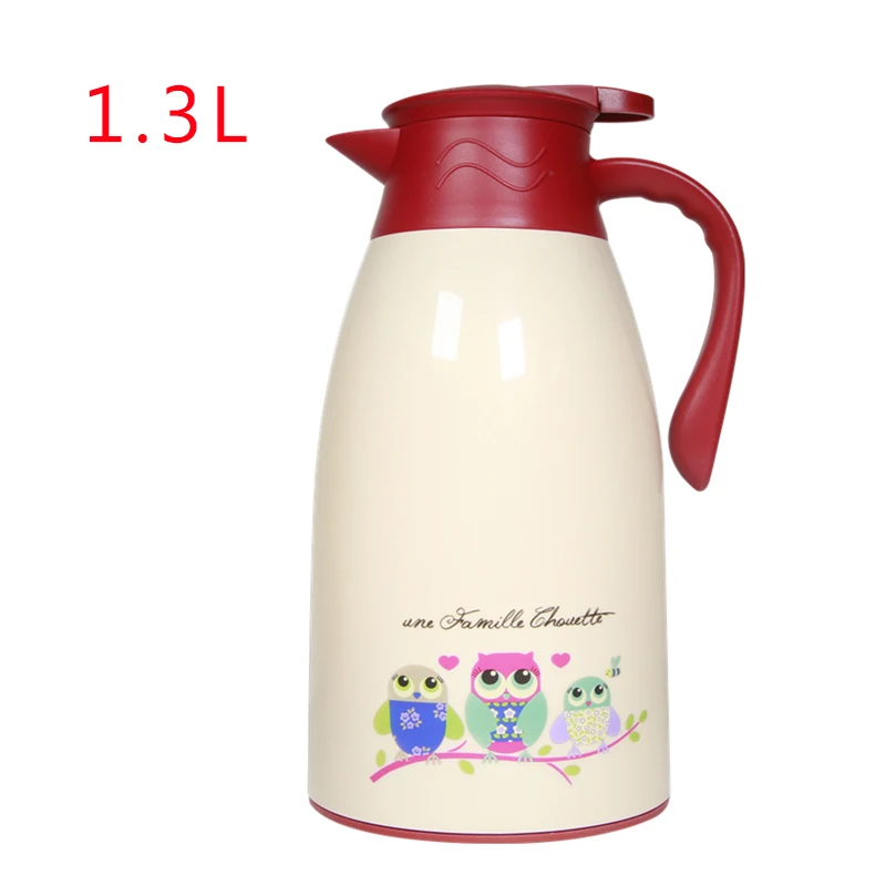 Yellow-1.3L Мультфильм Сова вакуумная стеклянная подкладка фляги чайник термосы изолированные горячей воды чай кофе горшок бутылка пластик Европейский стиль домашний бар - Цвет: Yellow-1.3L