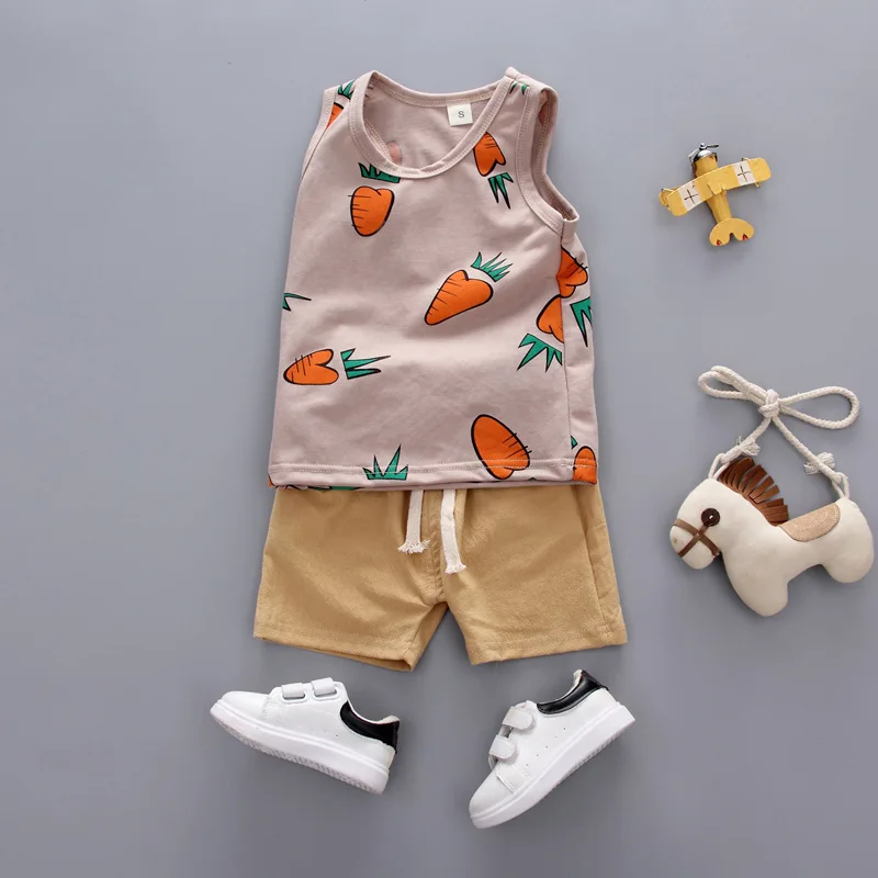 Little boys Casual summer Clothes Suit girls Baby Higth Quaity Boys Fahion Cartoon Sleeveless T-shirt+Short Pants 2pcs |