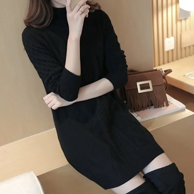 Серый свитер с высоким воротником для женщин новинка 2018 Осень-зима длинный