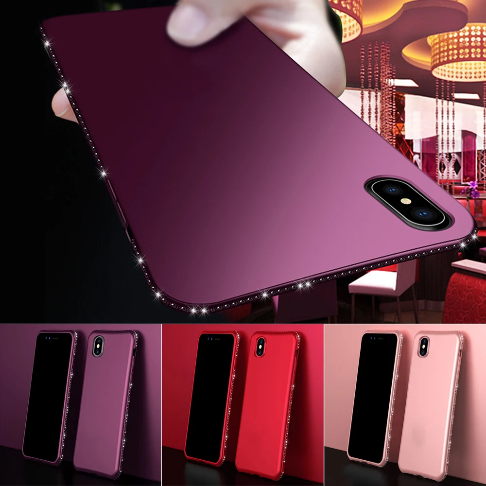 Роскошный чехол для телефона из ТПУ с кристаллами iPhone 7 8 Plus XS Rose женские чехлы X 6 6S