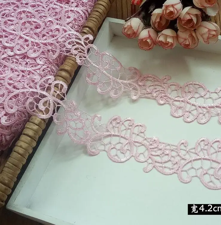 pink 2 м розового и фиолетового цветов Цветочные Venise кружевной отделкой DIY ручной работы, с кружевом, аксессуары для текстильного кружева ткани 4,2 см - Цвет: pink
