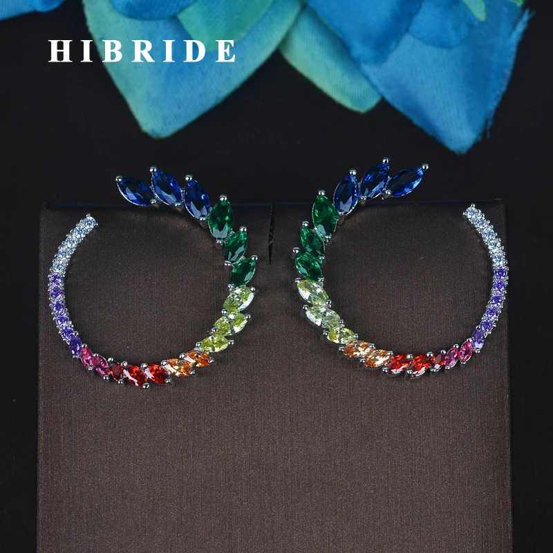 

HIBRIDE Luxury Design Leaf Shape Clear Cubic Zironia White Gold Color Stud Earrings For Women Jewelry Boucle d'oreille E-747