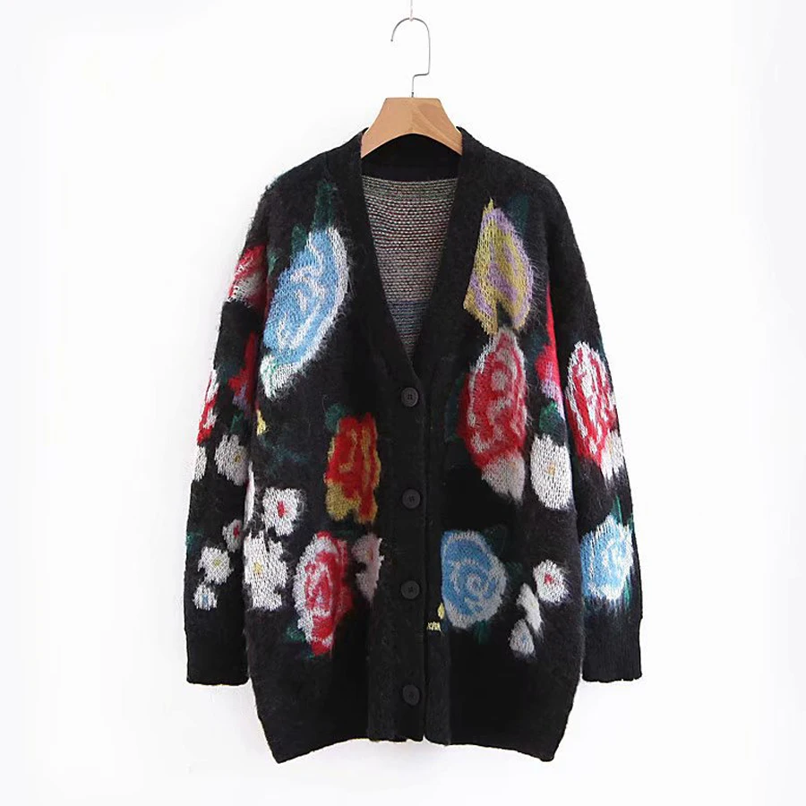 TEELYNN Boho cardigan sweater for women 2018 floral Jacquard long sleeve thick warm coat Casual knitted winter sweaters outwear |