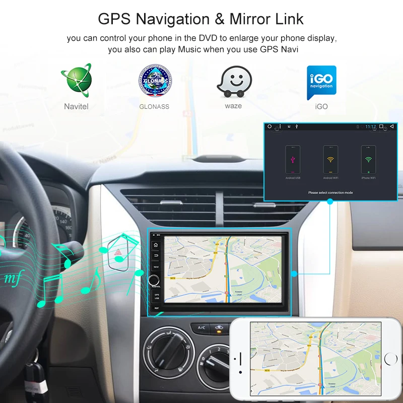 Junsun Universal 2 Din Android 7.1 Автомобиль Мультимедиа Play Tap Планшет для VW Golf GPS навигатор