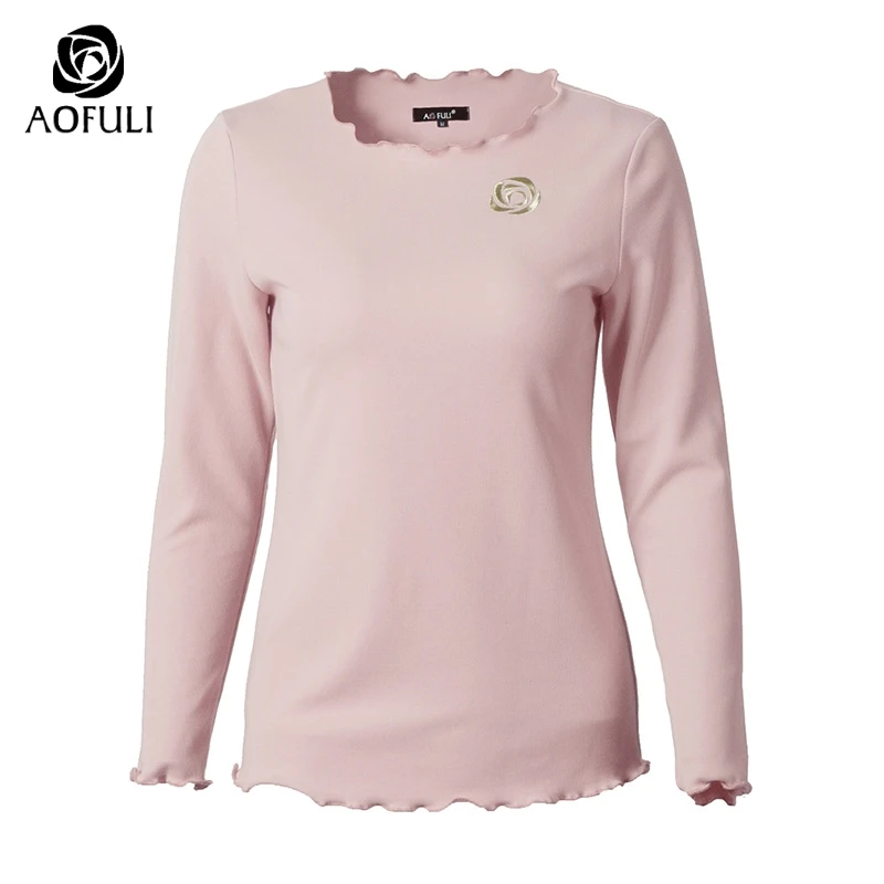 Женский свитер AOFULI S Xxxl с длинным рукавом розовый 6386|tee shirt|top pinkpink tee |