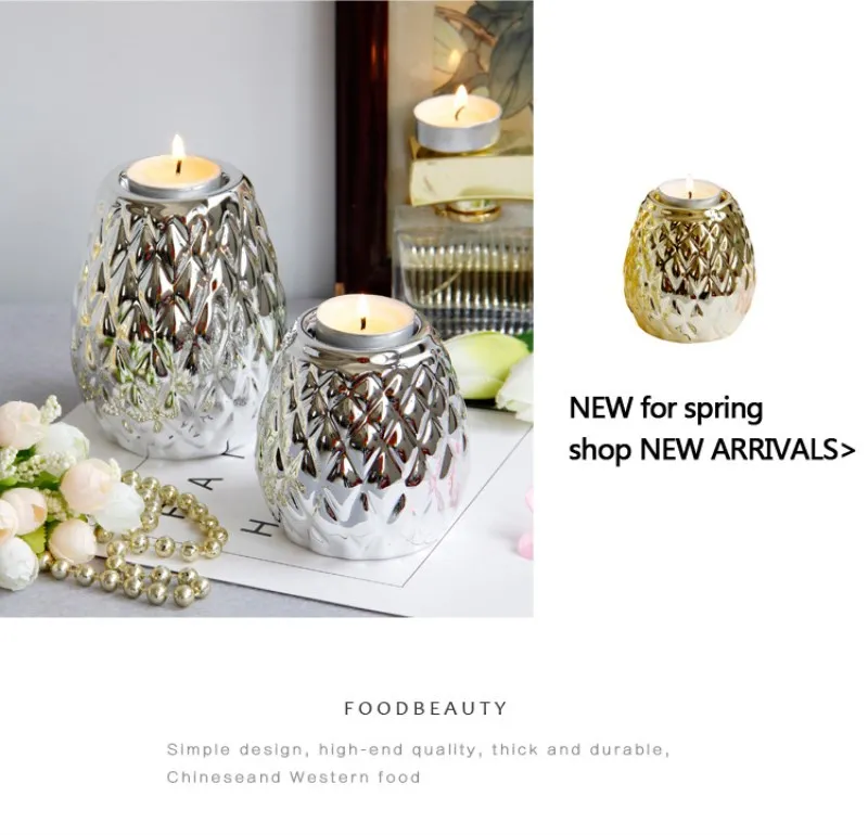 Luxury Plating Gold Silver Ceramic Candlestick Holder Candle Cup European Home Candlelight Dinner Decoration Ornaments