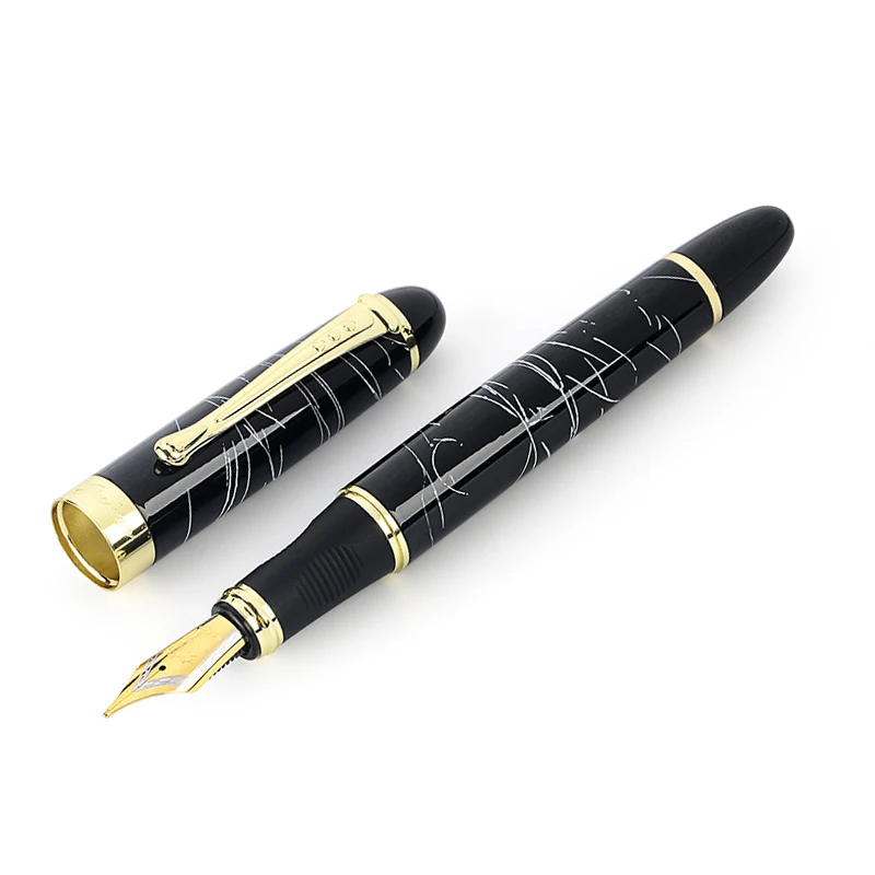 Ручка перьевая Jinhao черная линия роскошная полностью металлическая золотистая 450
